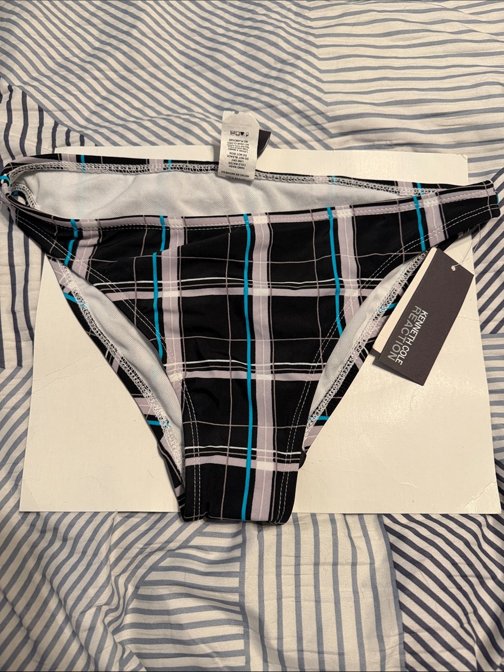 Kenneth Cole Reaction Black Plaid hipster pant Bikini Bottoms Size Small NWT $42